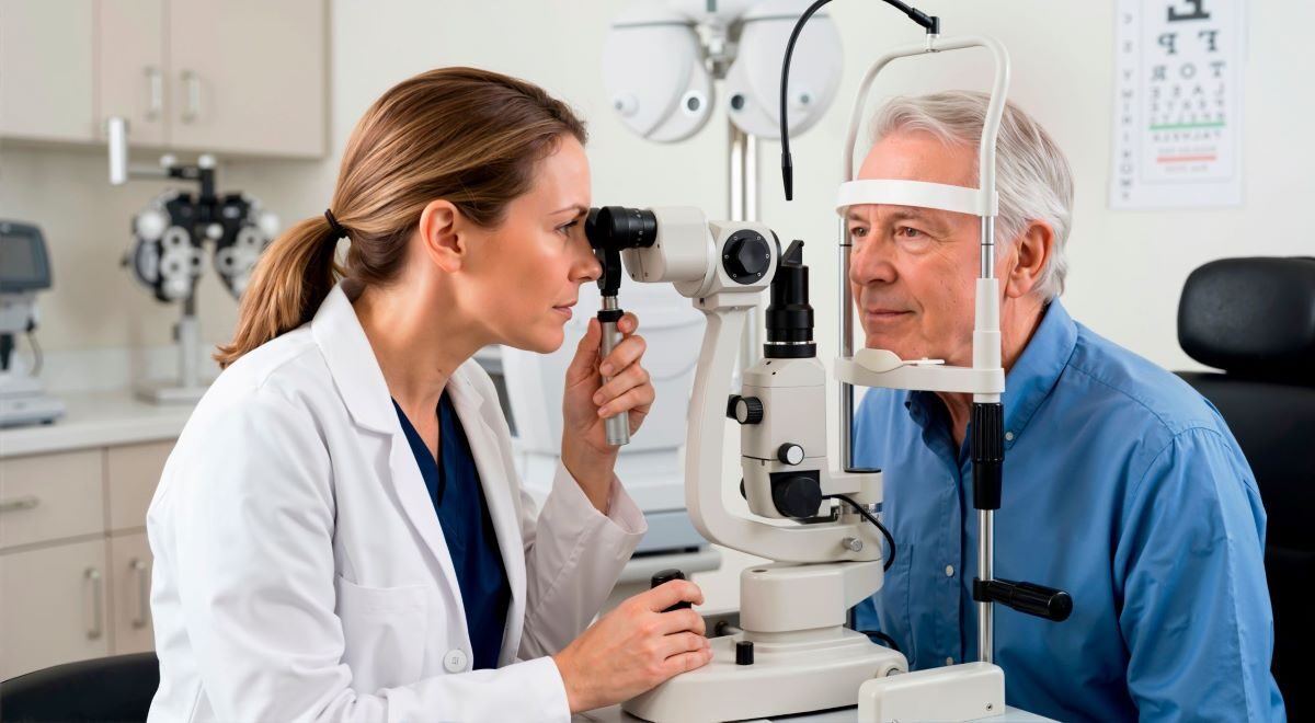 Patient receiving a Diabetic Eye Exams by Optometrist